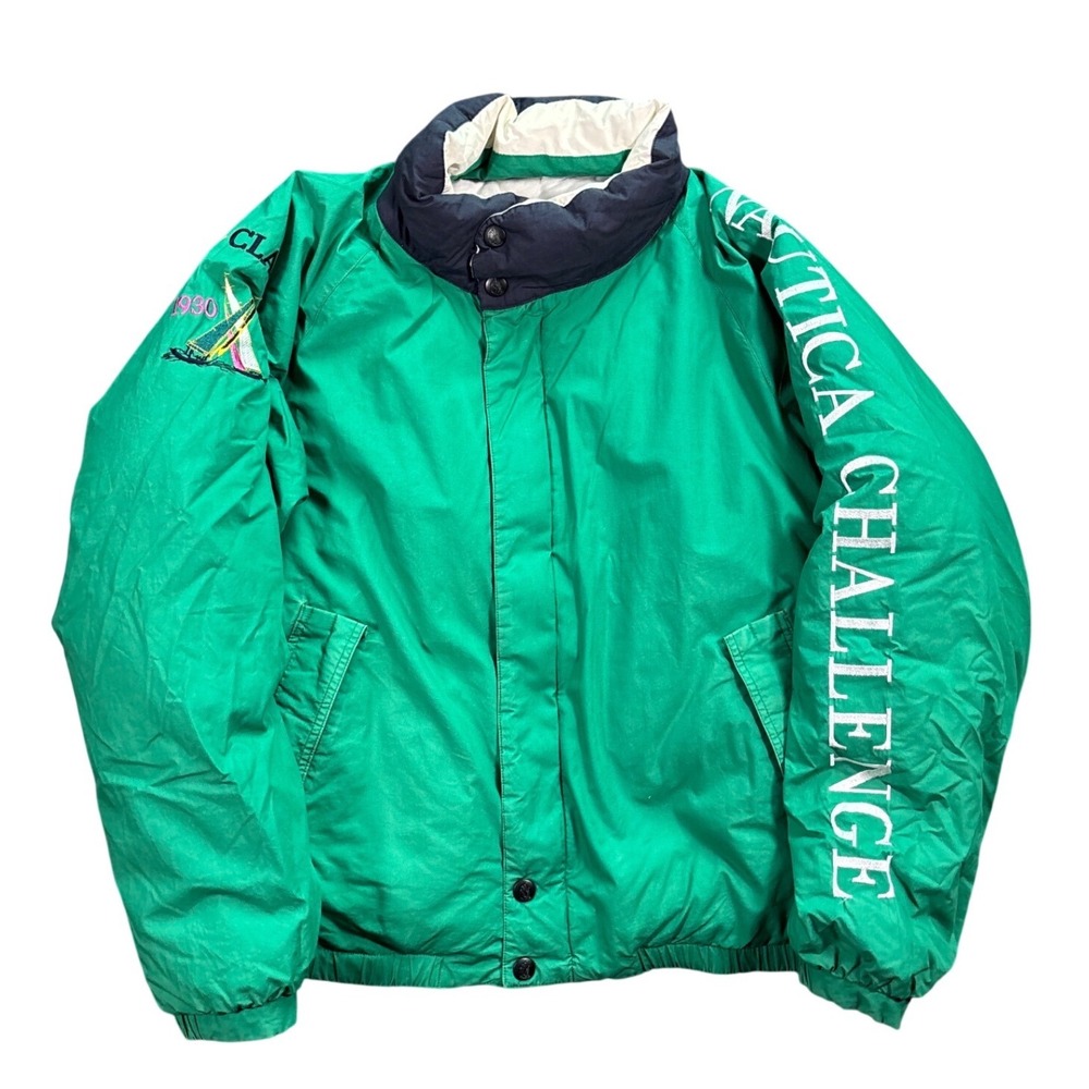 Vintage Nautica Challenge Mens Large Green Jacket J-Class Sailing Coat